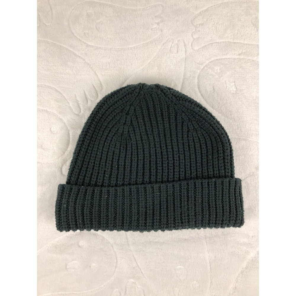 A New Day Hat Beanie Ribbed Knit Cuffed Dark Green Winter Warm Womens Recycled